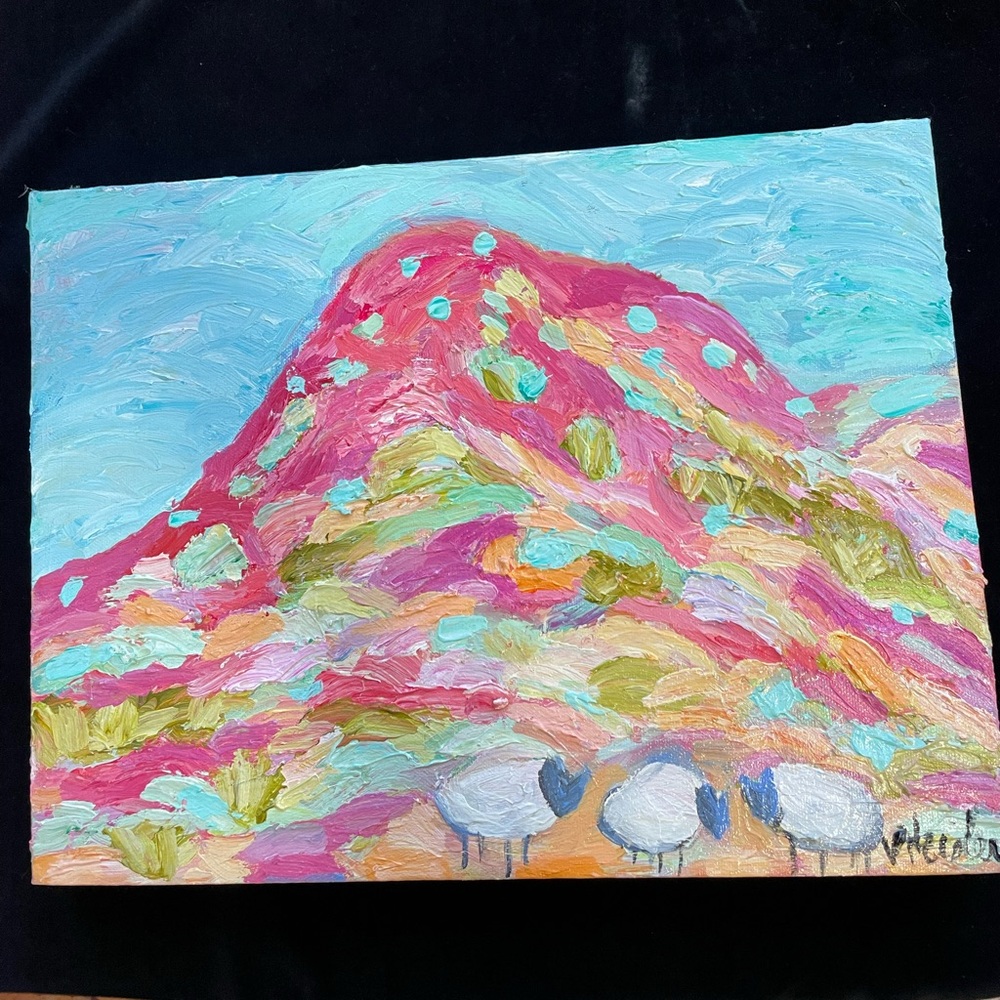 Southwest Hills With Grazing Sheep Acrylic Original Painting 16”x12”x1.5”Canvas